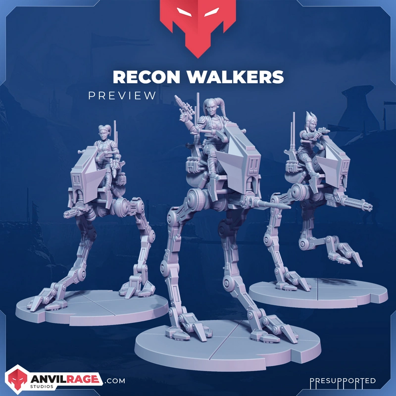 Three Twi'lek AT-RT Star Wars walker miniatures on round bases