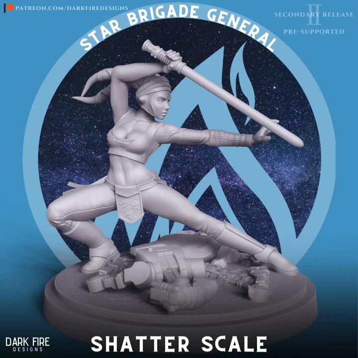 Aayla Secura Star Wars statue posed with a lightsaber on a sci-fi base