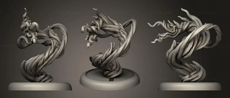 Air Kami fantasy serpentine dragon sculpture with flowing tendrils on a rounded base