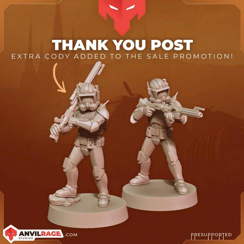 CC-2224 Cody sniper clone trooper miniature with rifle and second armored trooper