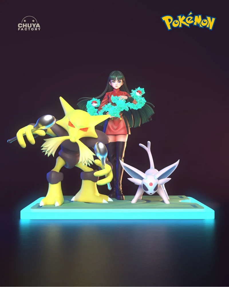 Sabrina Pokémon statue with Alakazam and Espeon on a display base