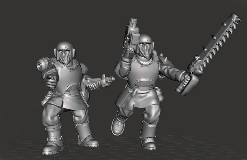 Two armored corrupted guards with firearms and a large spiked club