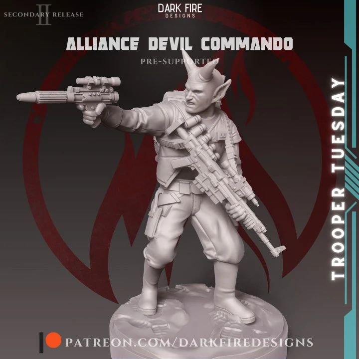 Horned Devil Commando Star Wars figure with blaster, rifle and display base