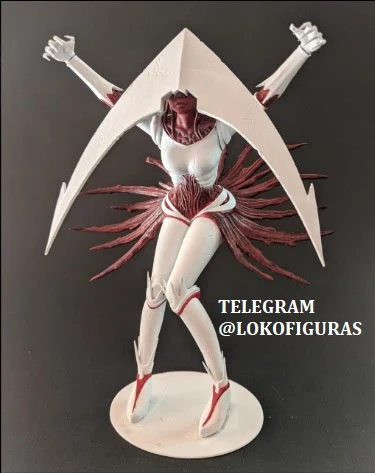 Elesh Norn humanlike figure with raised arms, red tendrils, and angular halo