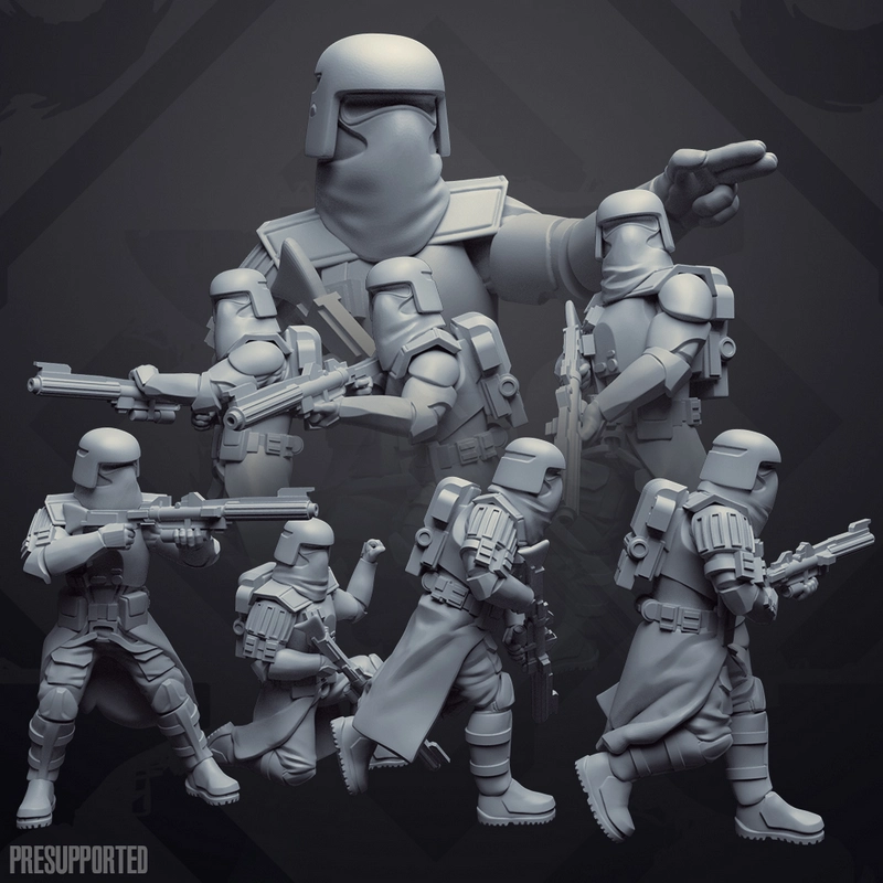 Star Wars Extraction Trooper squad in armored helmets with blaster rifles
