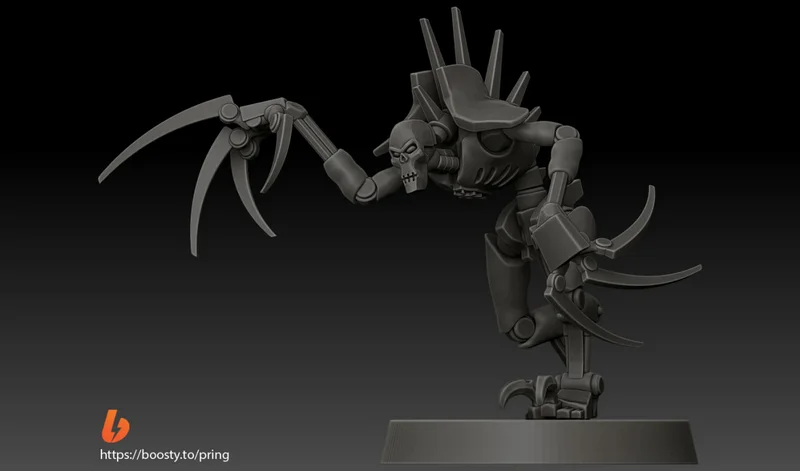 Warhammer 40,000 Flayed One miniature with curved claws on a display base