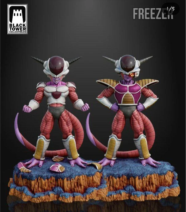 Frieza Dragon Ball 3D model with horned white-and-purple body and long tail