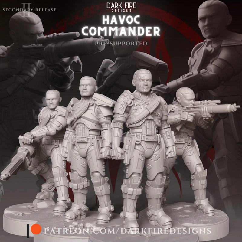 Havoc Commander armored Star Wars-style soldiers with blasters on a display base