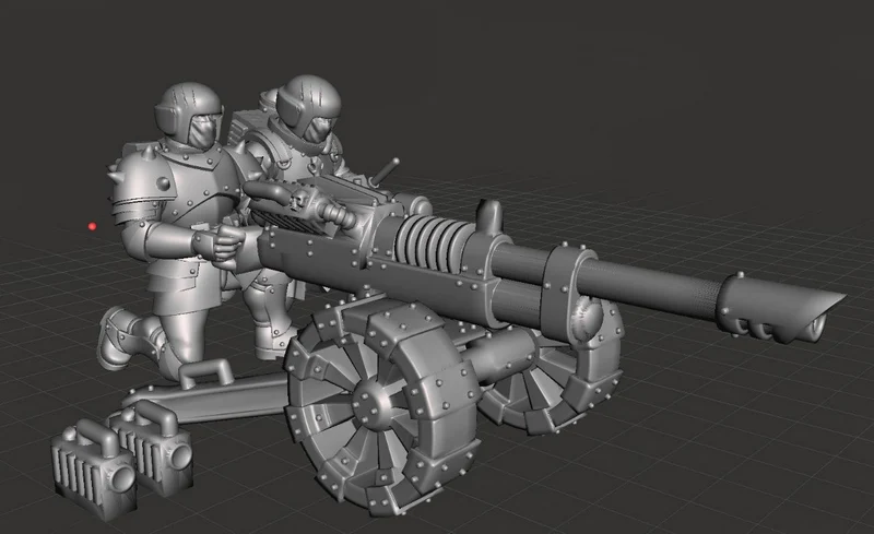 Warhammer 40,000 Heavy Weapons Team with armored crew and riveted wheeled cannon