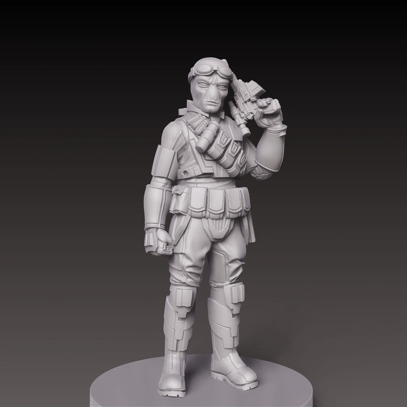 Hired Gun Star Wars character model with armor, goggles, weapon, and gear