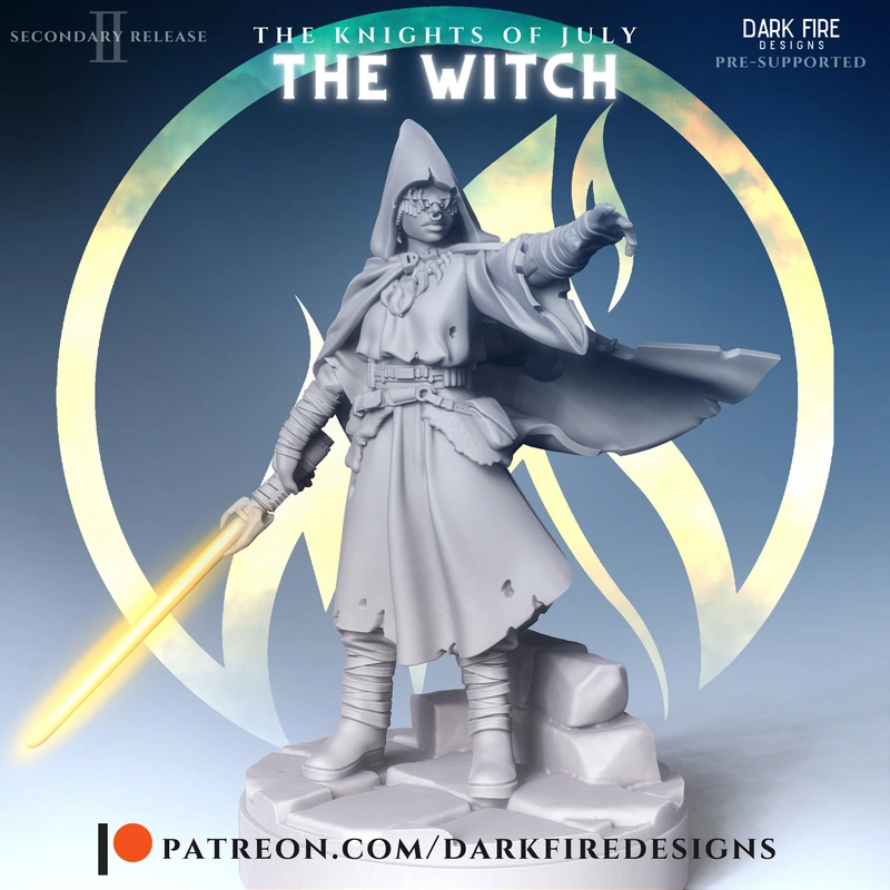 Hooded Star Wars Jedi Witch 3D figure with cape, robe, and glowing blade