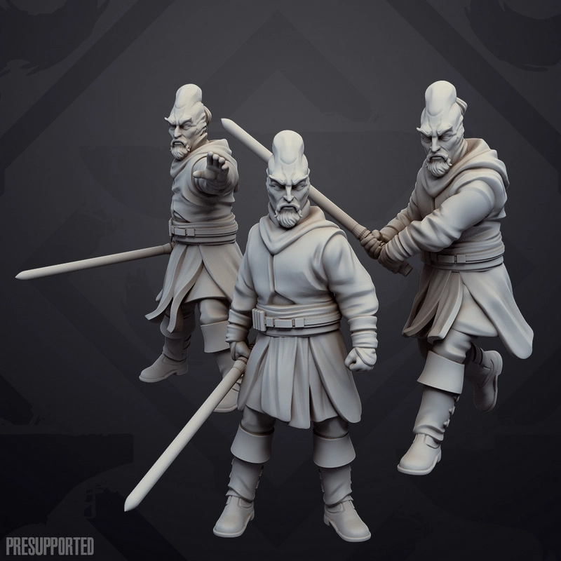 Ki-Adi-Mundi Star Wars 3D model in Jedi robes with weapon poses