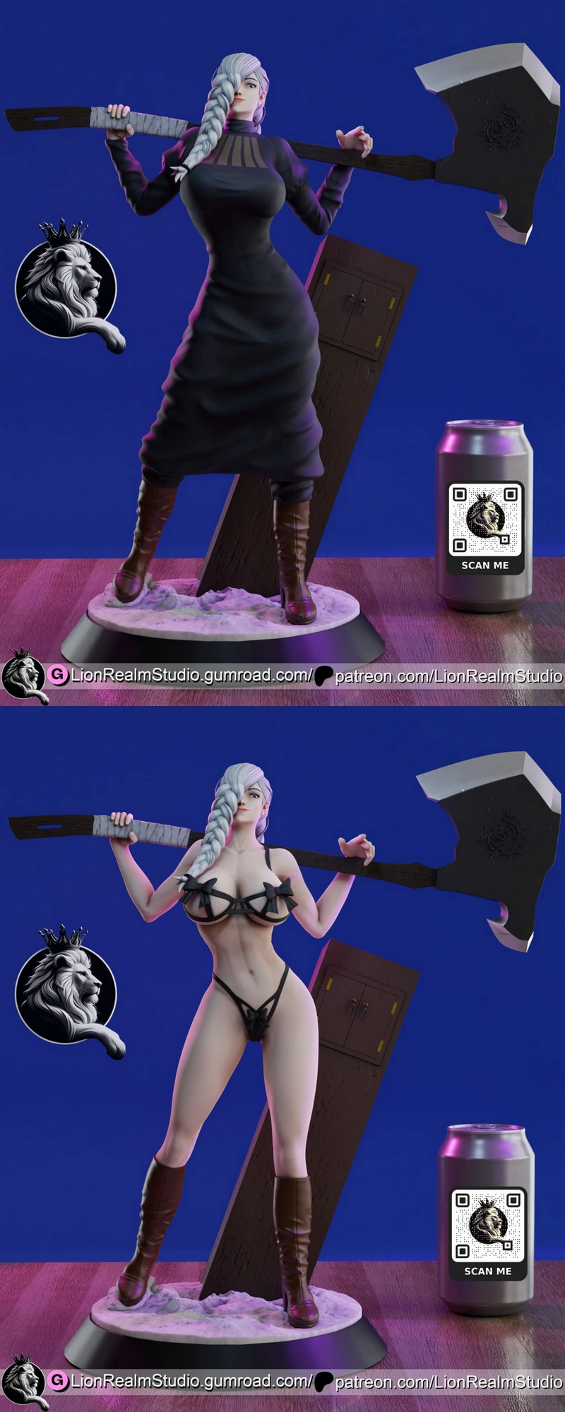 Mei Mei Jujutsu Kaisen 3D model with a large battle axe