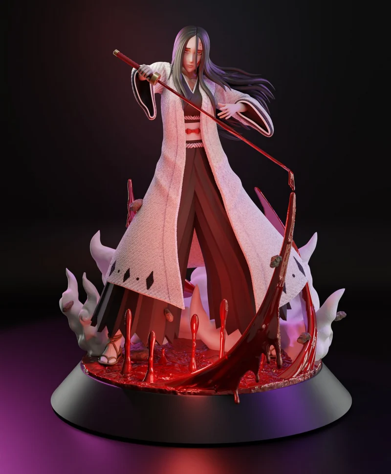 Retsu Unohana Bleach 3D statue with sword and red-effect base