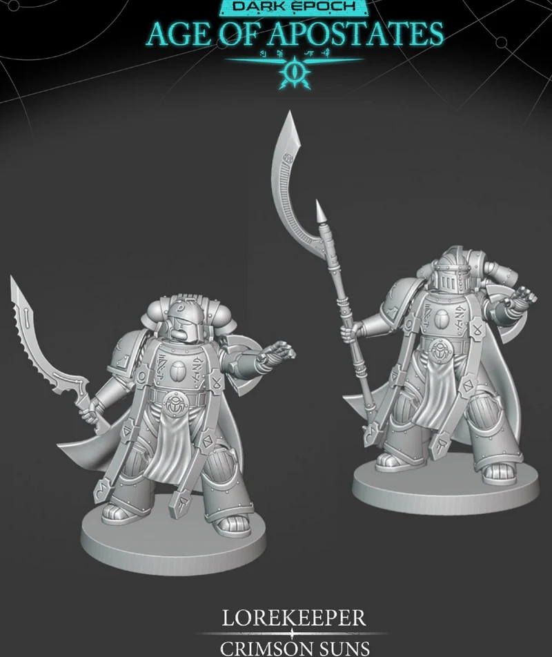 Two armored fantasy warriors with weapons on round miniature bases