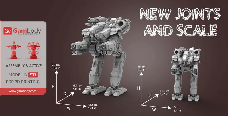 Marauder BattleMech 3D model with angular armor, side weapons, central cannon, and jointed legs