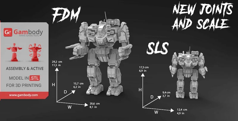 Battlemaster BattleTech armored humanoid BattleMech STL model with arm cannons