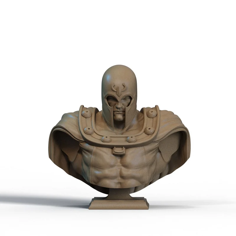 Magneto Marvel bust with helmet, armored shoulders, and display base