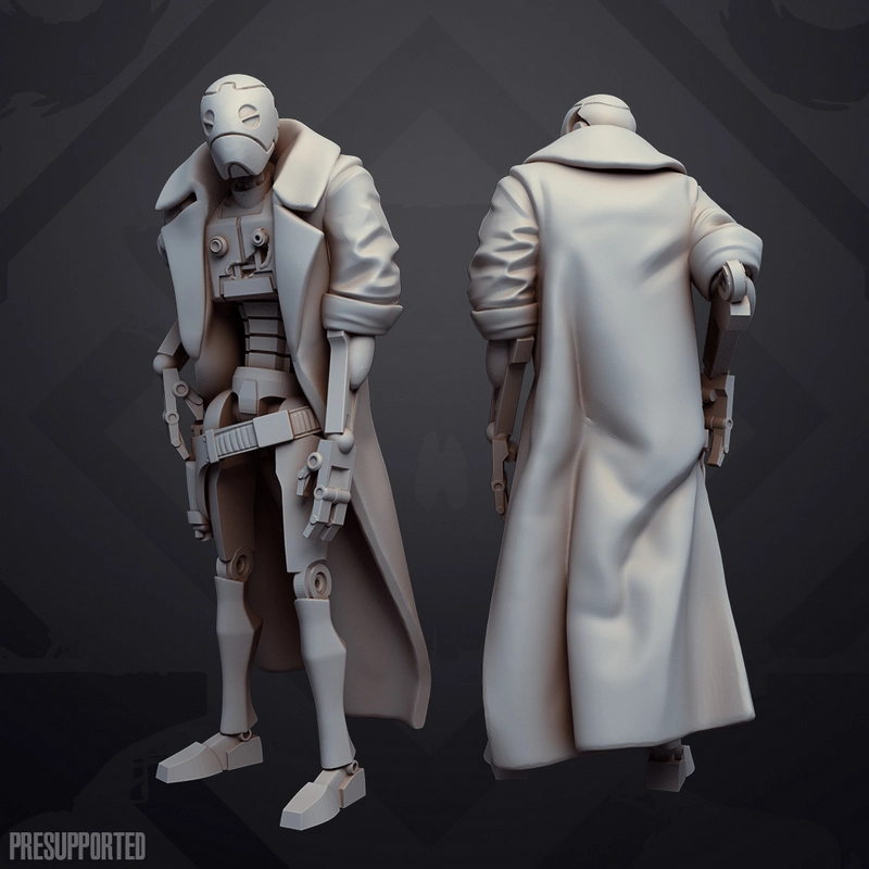 ND-5 Star Wars Outlaws droid 3D model shown from front and back