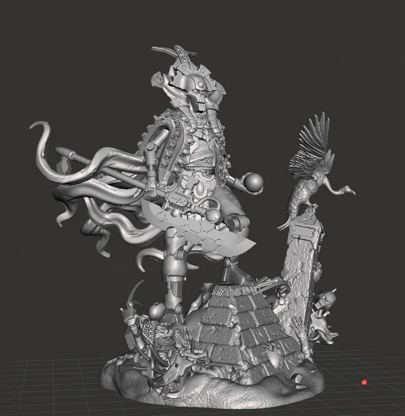 Necro Overlord skeletal armored miniature with tentacles and ruined diorama base