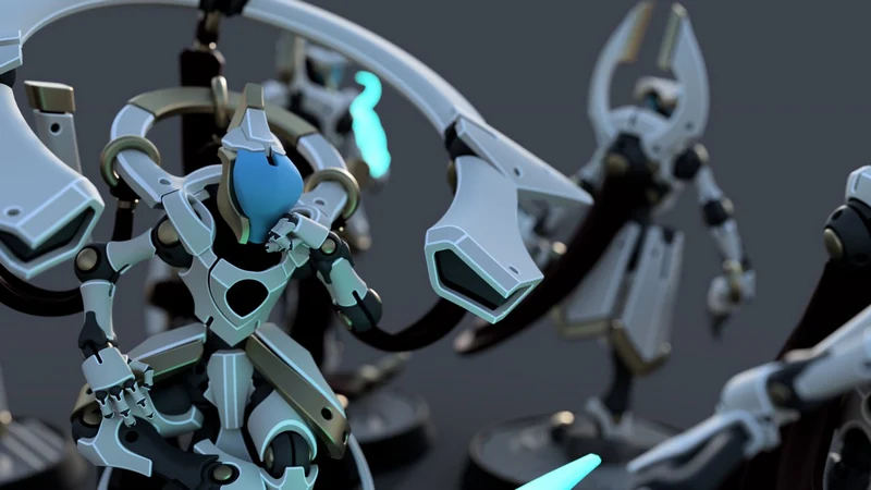 Luminora LUM VoidFrame humanoid robot with angular armor and cyan accents