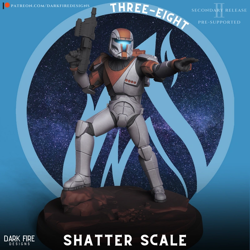 RC-1138 Boss in clone commando armor holding a blaster on a rocky base