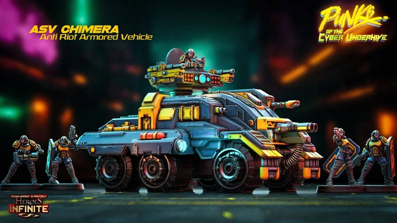 ASV Chimera futuristic anti-riot armored vehicle with turret and six wheels