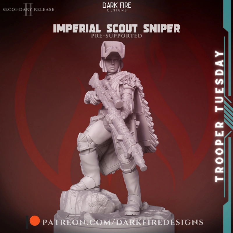 Imperial Scout Sniper Star Wars statue with blaster rifle on a rocky base