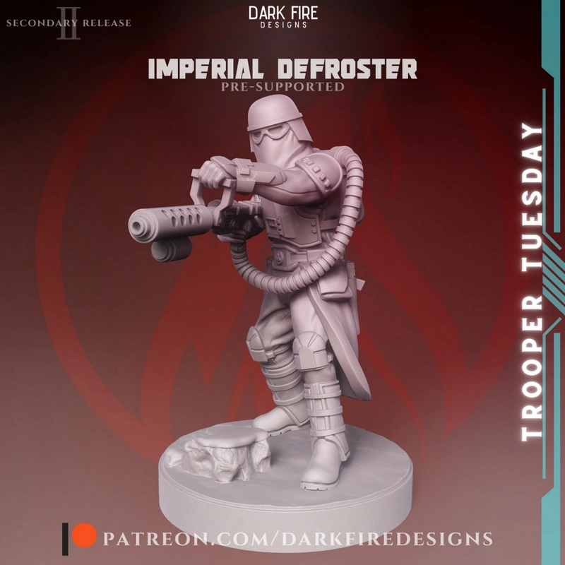 Star Wars snowtrooper flamer statue with helmet, hose, weapon, and round base