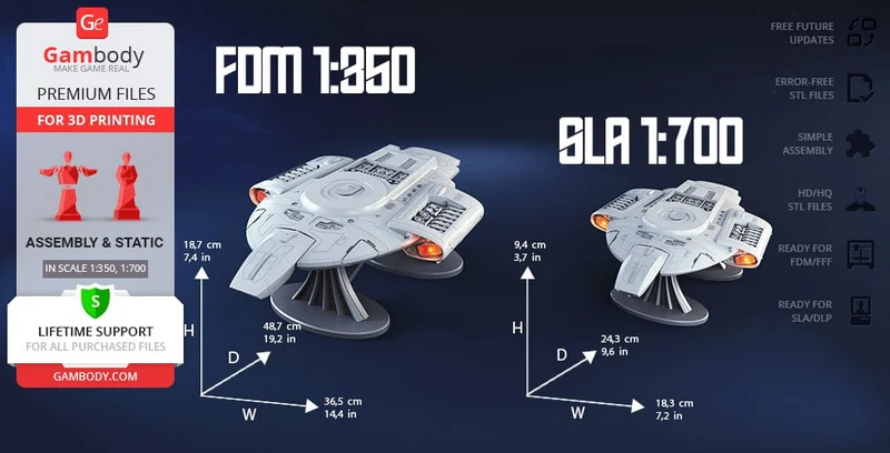 USS Defiant Star Trek 3D model with compact hull and orange engine details