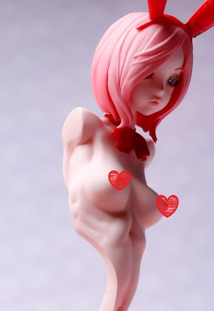Stylized rabbit-eared girl statue with swept pink hair and a bow