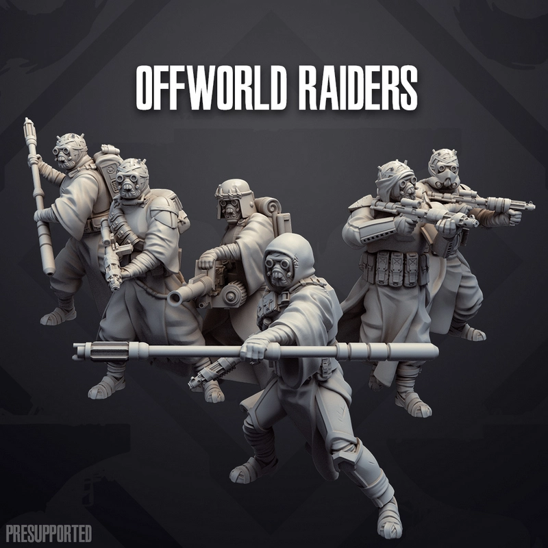 Star Wars Tusken Raiders 3D model figures with masks, robes, staffs, and blasters
