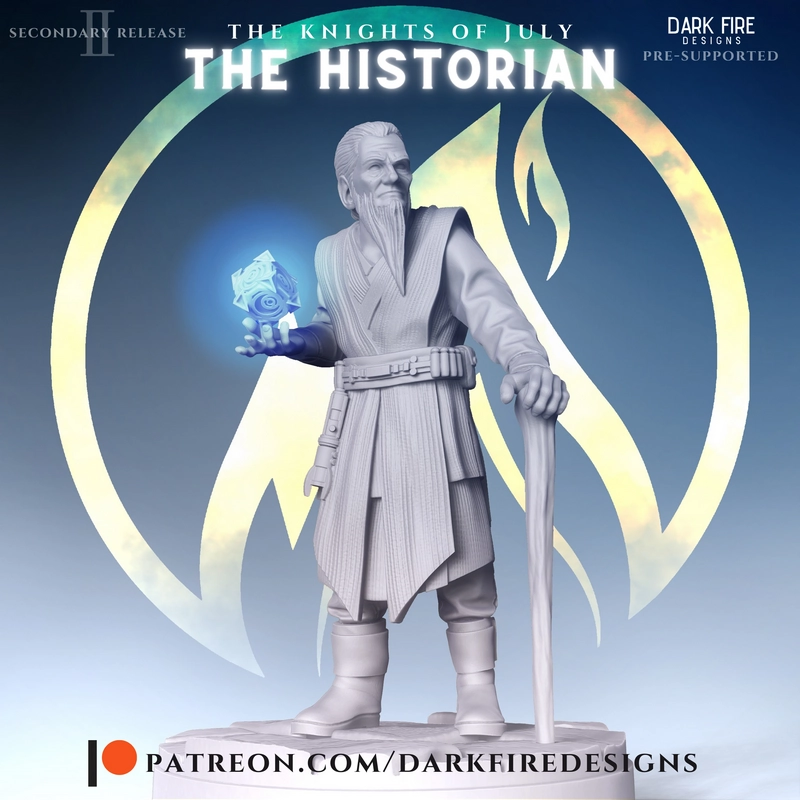 Wolam Tser Star Wars 3D model, an elderly bearded figure in robes holding a staff and geometric object