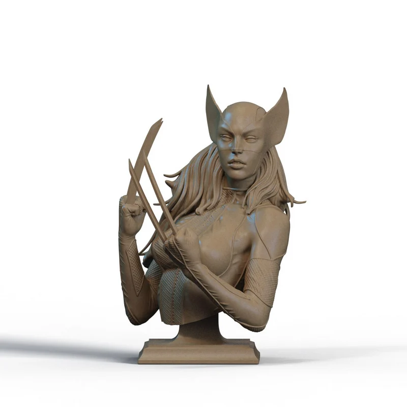 Stylized X-23 Marvel female superhero bust with long hair and display base
