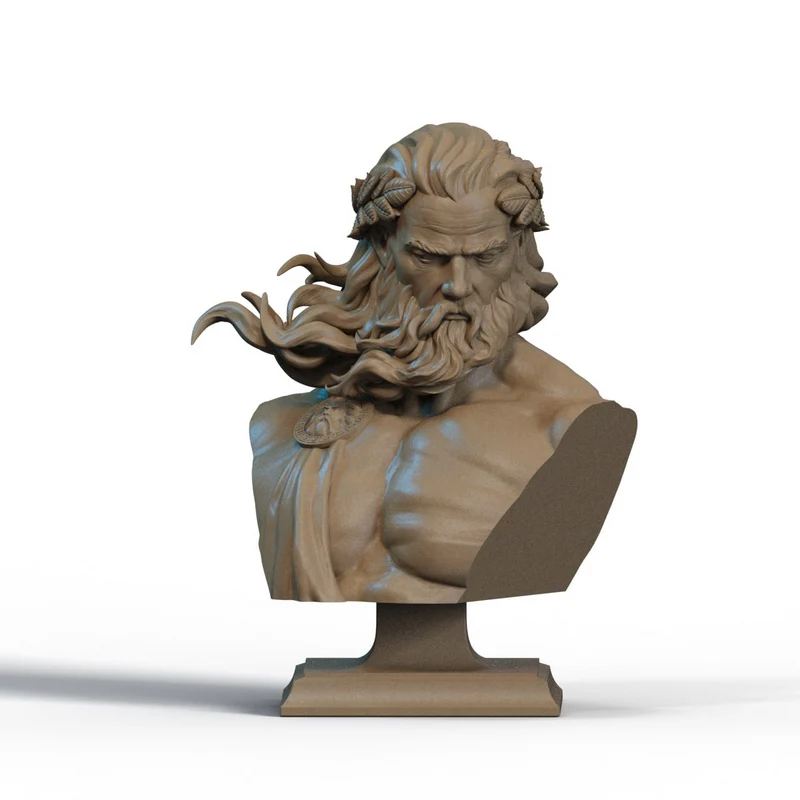 Zeus Greek mythology bust with flowing beard on a pedestal
