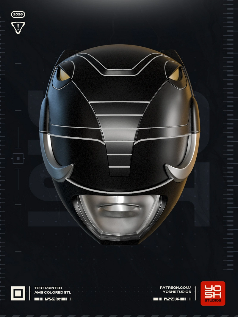 Black Ranger helmet 3D model with a black shell and silver face guard