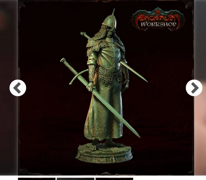 Armored fantasy skeleton lieutenant holding a sword on a sculpted round base