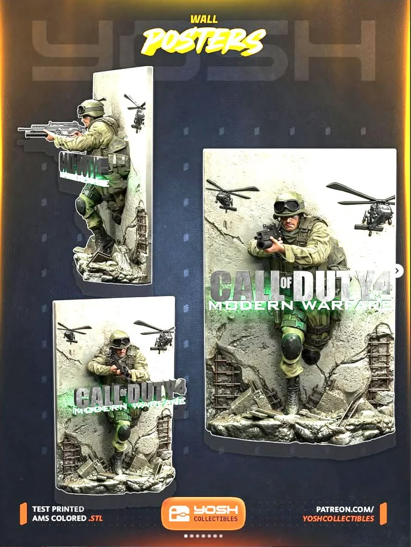 COD4 Call of Duty 4 Modern Warfare wall poster relief with soldier and helicopters