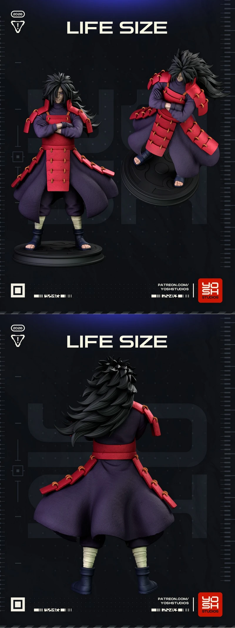 Madara Uchiha Naruto life-size statue in red armor and purple clothing