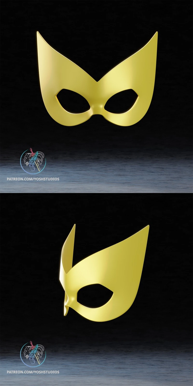 Gold Marvel Girl '97 mask with pointed cat-eye contours
