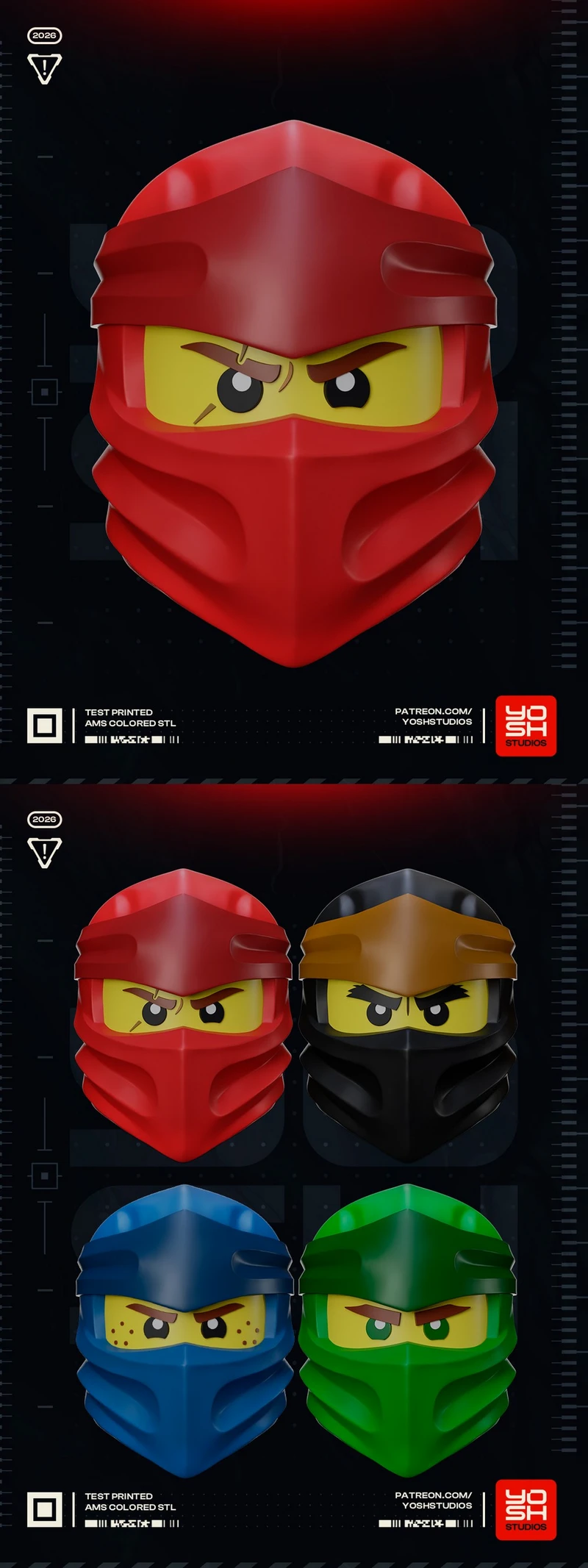Red Ninjago-inspired ninja helmet with yellow eyes and covered face
