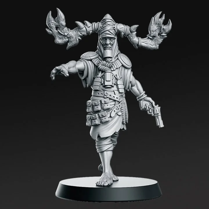Rottenhorn horned fantasy character miniature with pistol and clawed horns