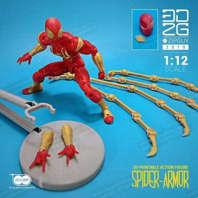 Red-and-gold Marvel Spider Armor articulated figure with web accessories