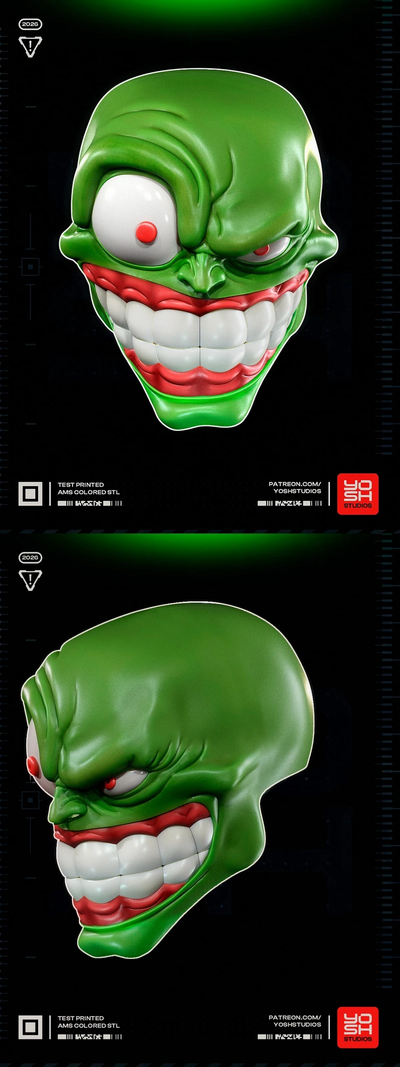 The Mask green grinning character head 3D model with oversized white teeth