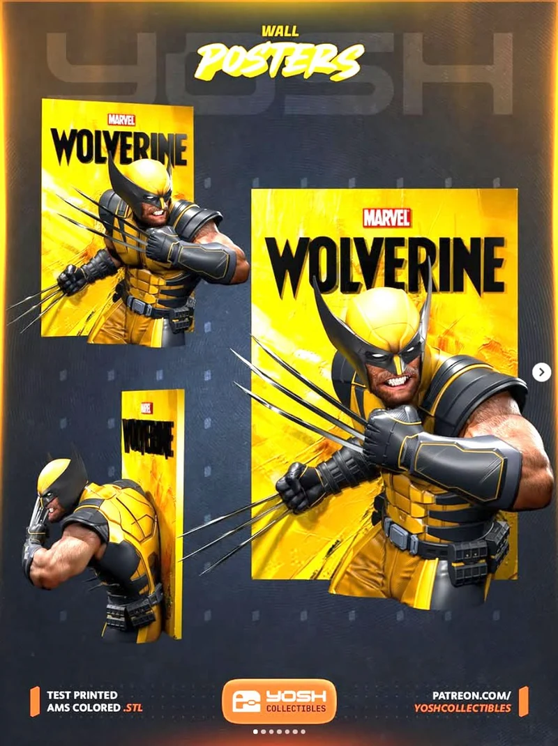 Wolverine Marvel poster-style wall display with yellow and black artwork