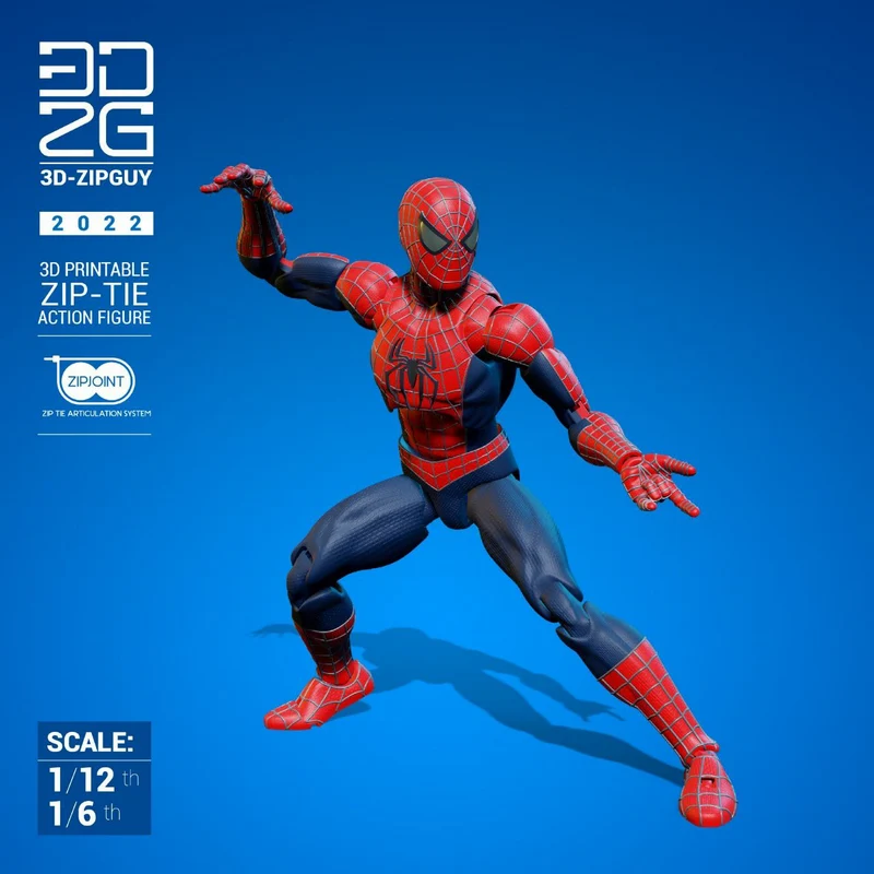 Articulated Spider-Man 3D model in a dynamic red-and-blue superhero pose