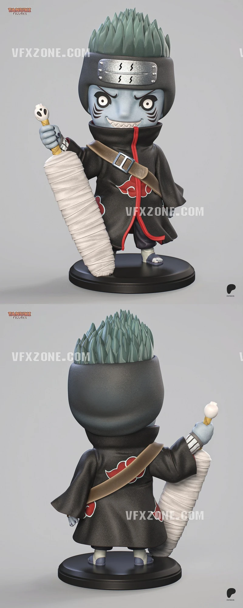 Kisame chibi Naruto figure holding Samehada on a round display base
