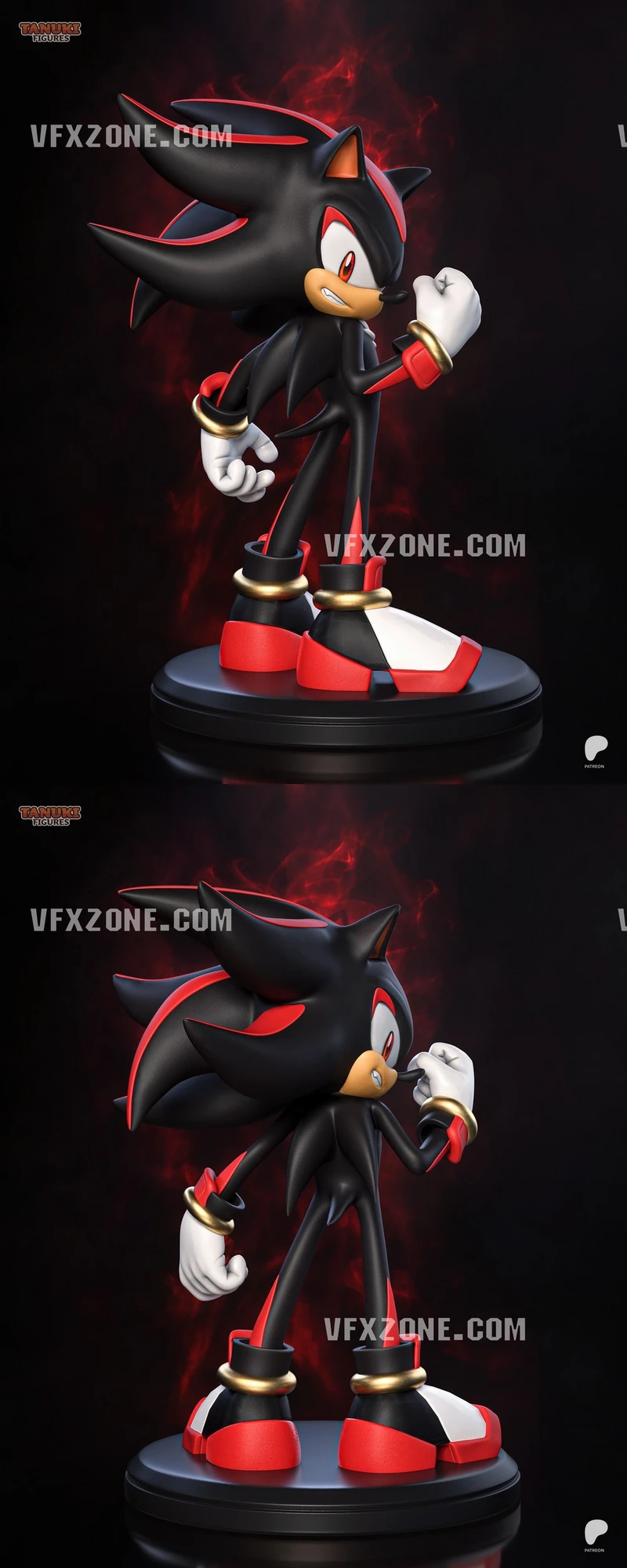 Shadow the Hedgehog character figure with raised fist on a round base