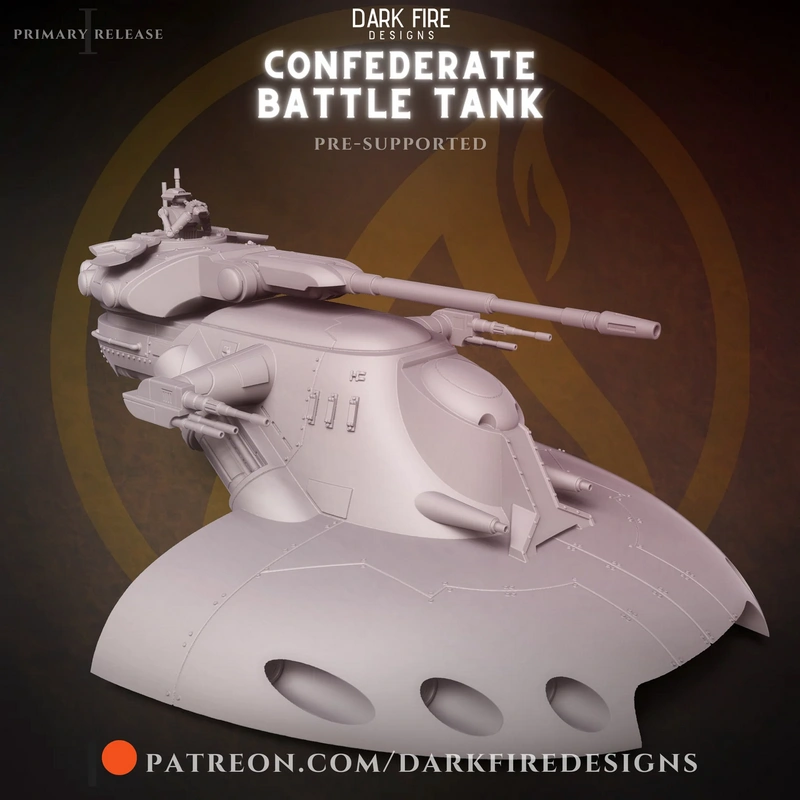 AAT-style Mimban battle tank 3D model with a rounded hull and long turret cannon