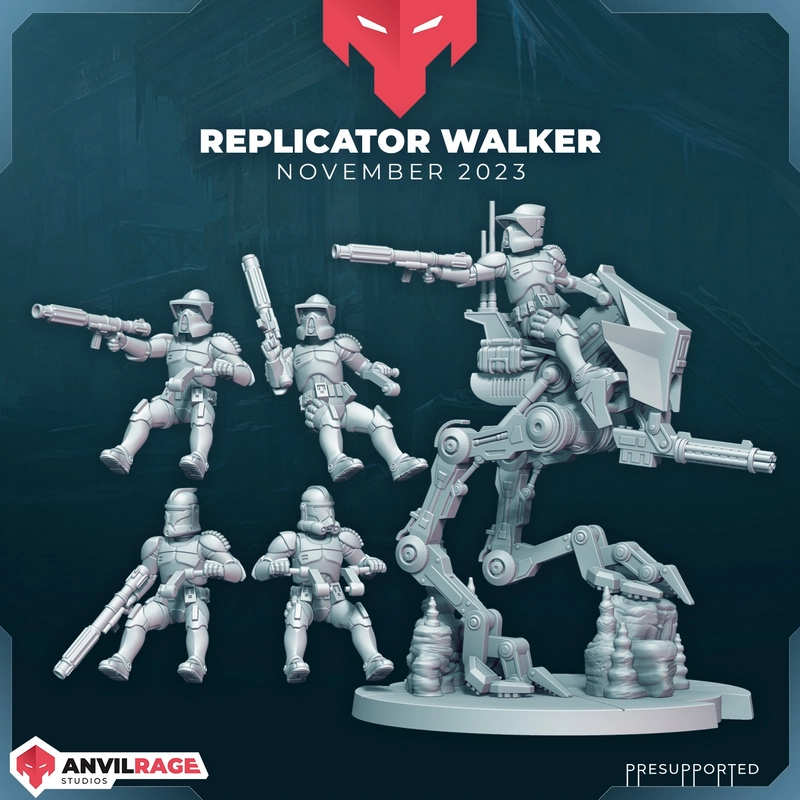 Star Wars AT-RT walker with mounted Clone Trooper and supporting figures
